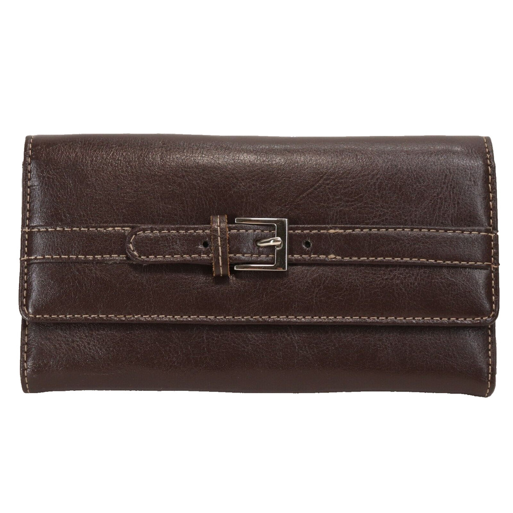 Wilsons Leather Wallet Women Clutch Brown Smooth Cards Cash Coin Trifold Buckle